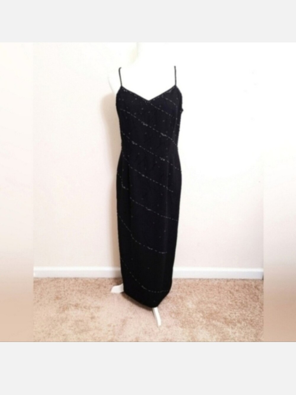 Vintage 90s Karen Miller New York Black Beaded Formal Dress
